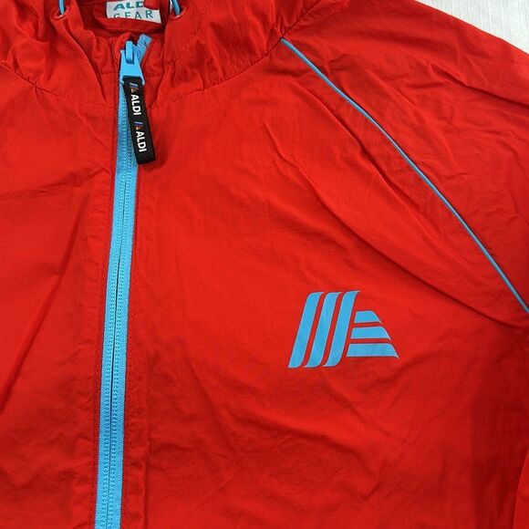 Aldi Gear Jacket Medium Red Orange Blue Hooded Full Zip Windbreaker - Picture 5 of 10